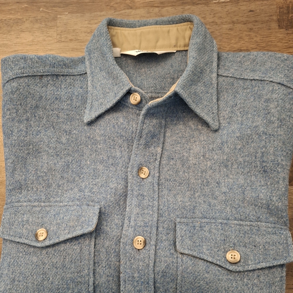 Vintage Woolrich Light Blue Wool Shirt Size L 44" Chest